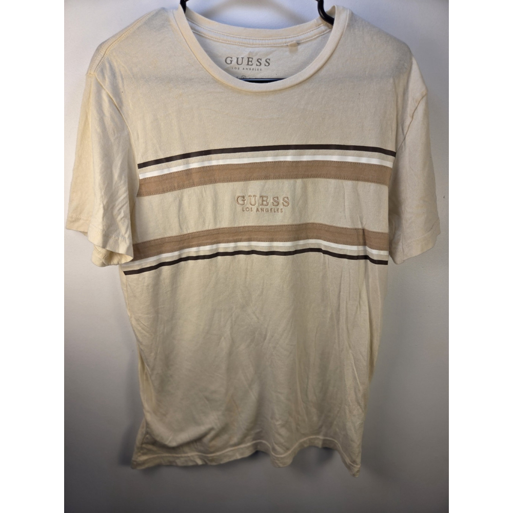 Guess Los Angeles T-Shirt Size Medium Beige Short Sleeves Pre-Owned